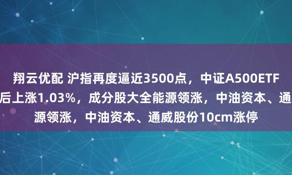 翔云优配 沪指再度逼近3500点，中证A500ETF龙头(563800)午后上涨1.03%，成分股大全能源领涨，中油资本、通威股份10cm涨停